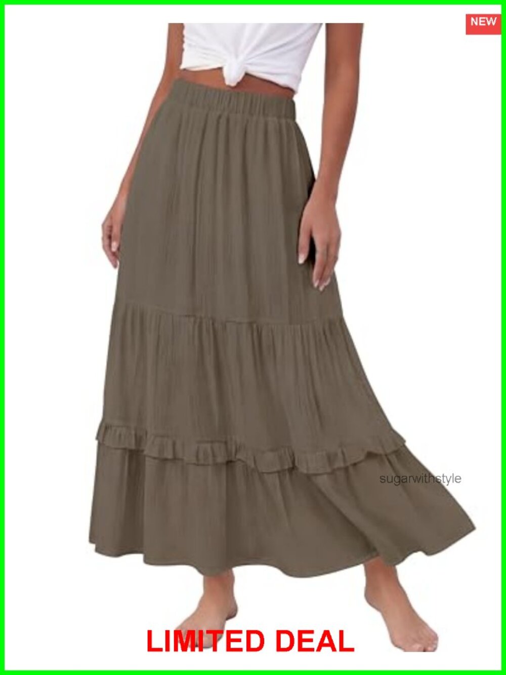 Women's Ruffle Tiered Maxi Skirt Elastic High Waisted A-Line Flowy Pleated Long